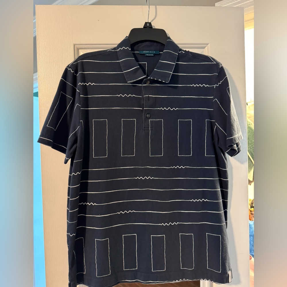 Perry Ellis Blue Polo Shirt Classic Stripes